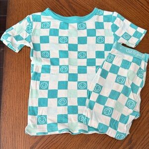 Cat & Jack Kids Pajama Set - Teal and White Checkered Smiley